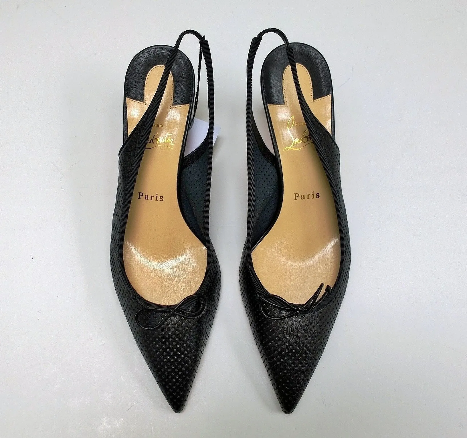 Christian Louboutin Hall Sling 55 Black Perforated Leather Bow Heels