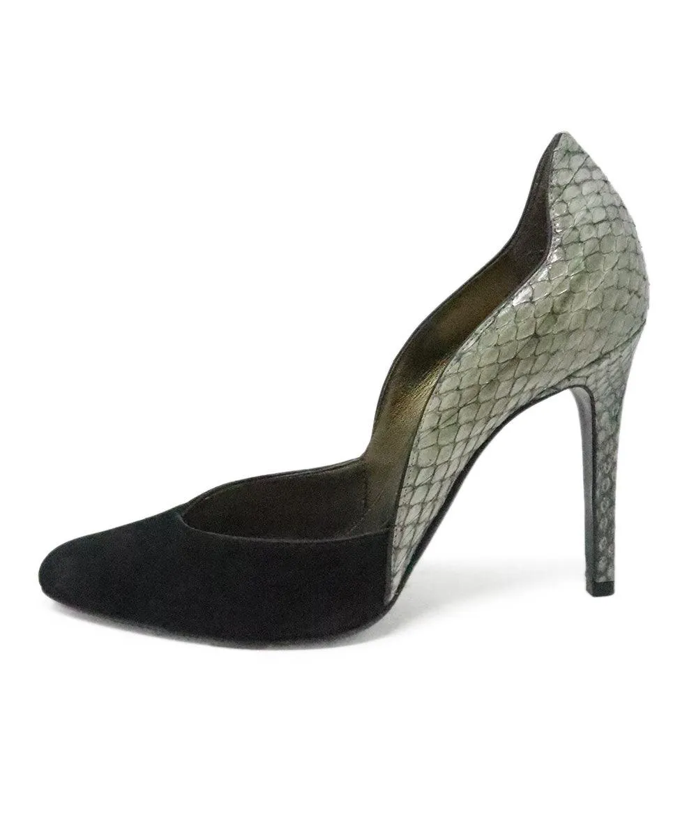 Lanvin Black Suede & Grey Snakeskin Heels sz 8